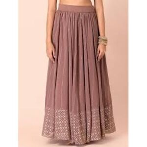 House Of Indya Women's Mauve Metallic Striped Maxi Skirt Size S Foiled Boho